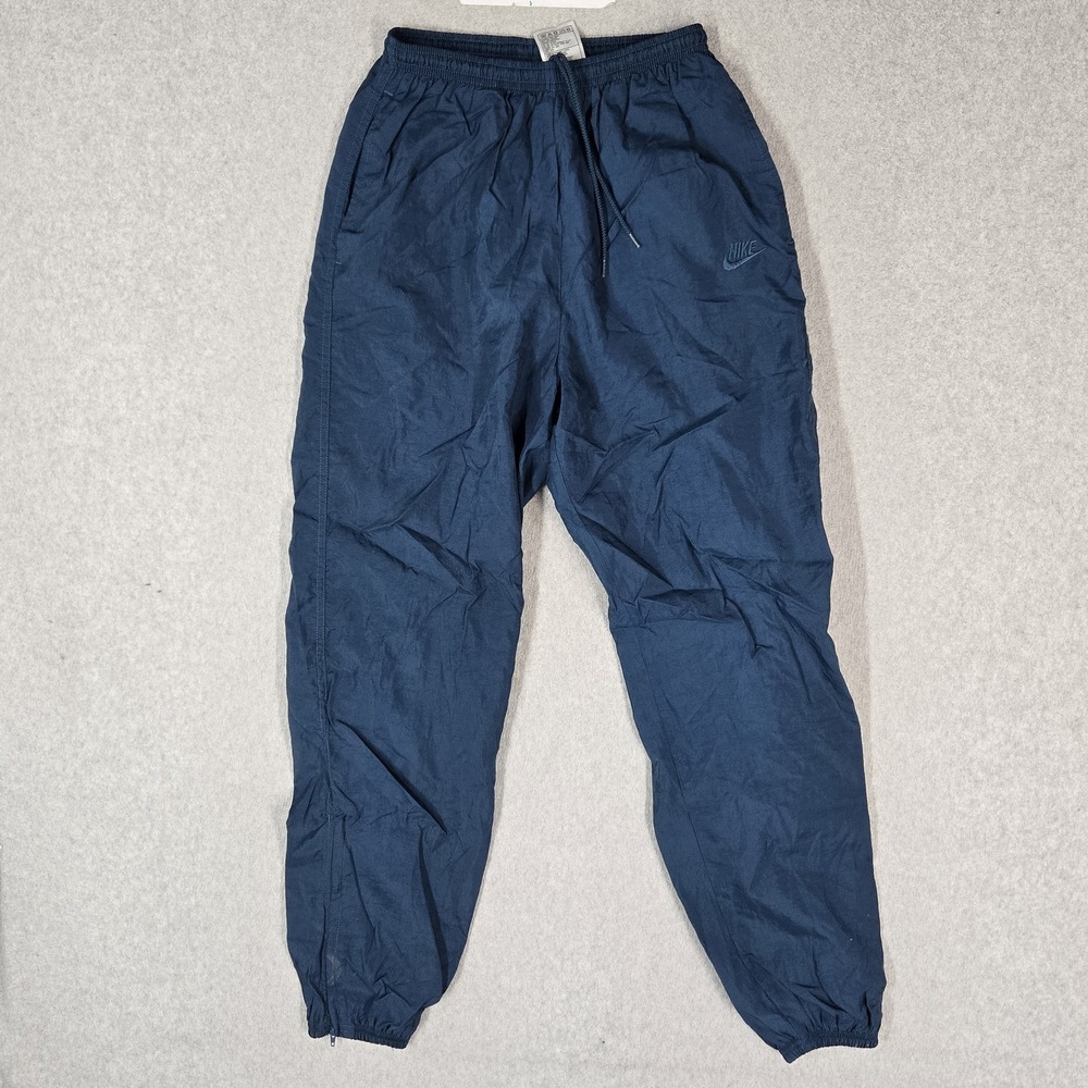 VINTAGE Nike Women Activewear Pants S P Blue Track Nylon Swoosh Logo 28" Inseam